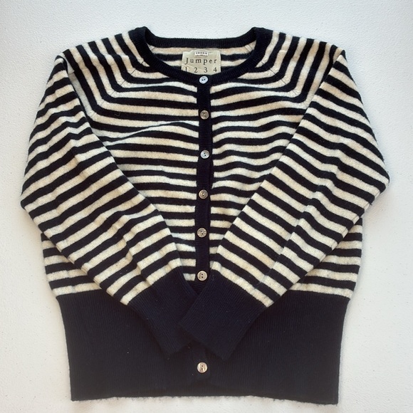 Jumper 1234 Stripe Shrunken Cashmere Cardigan Button Up Black/White Sweater XS - Picture 1 of 9